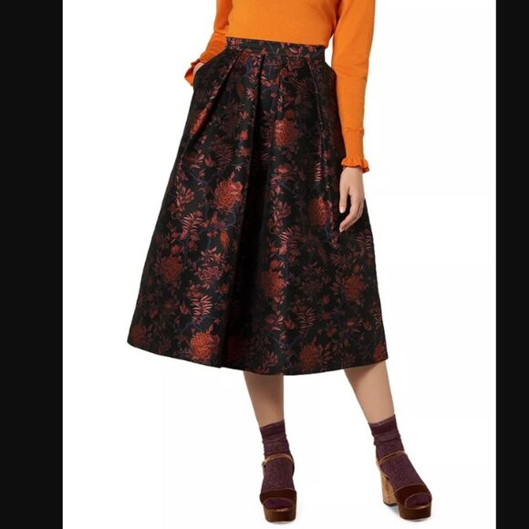 L.K.BENNETT Delysia FLORAL Jacquard MIDI Skirt w/ Pockets A-Line NWOT! Sz US 10 - Picture 2 of 8